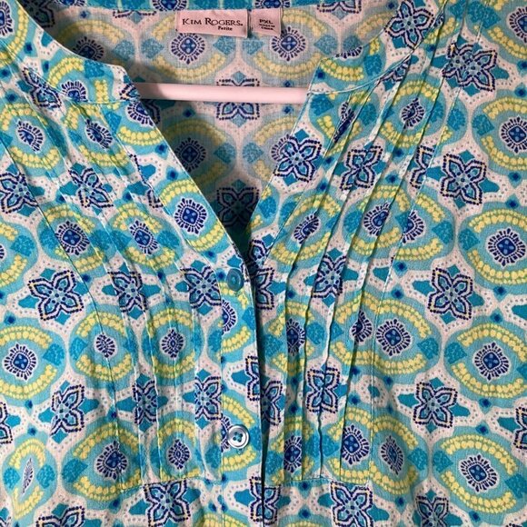 Womens Kim Rogers Petite Linen Cotton 3/4 Sleeve Button Blouse PXL - Picture 3 of 8